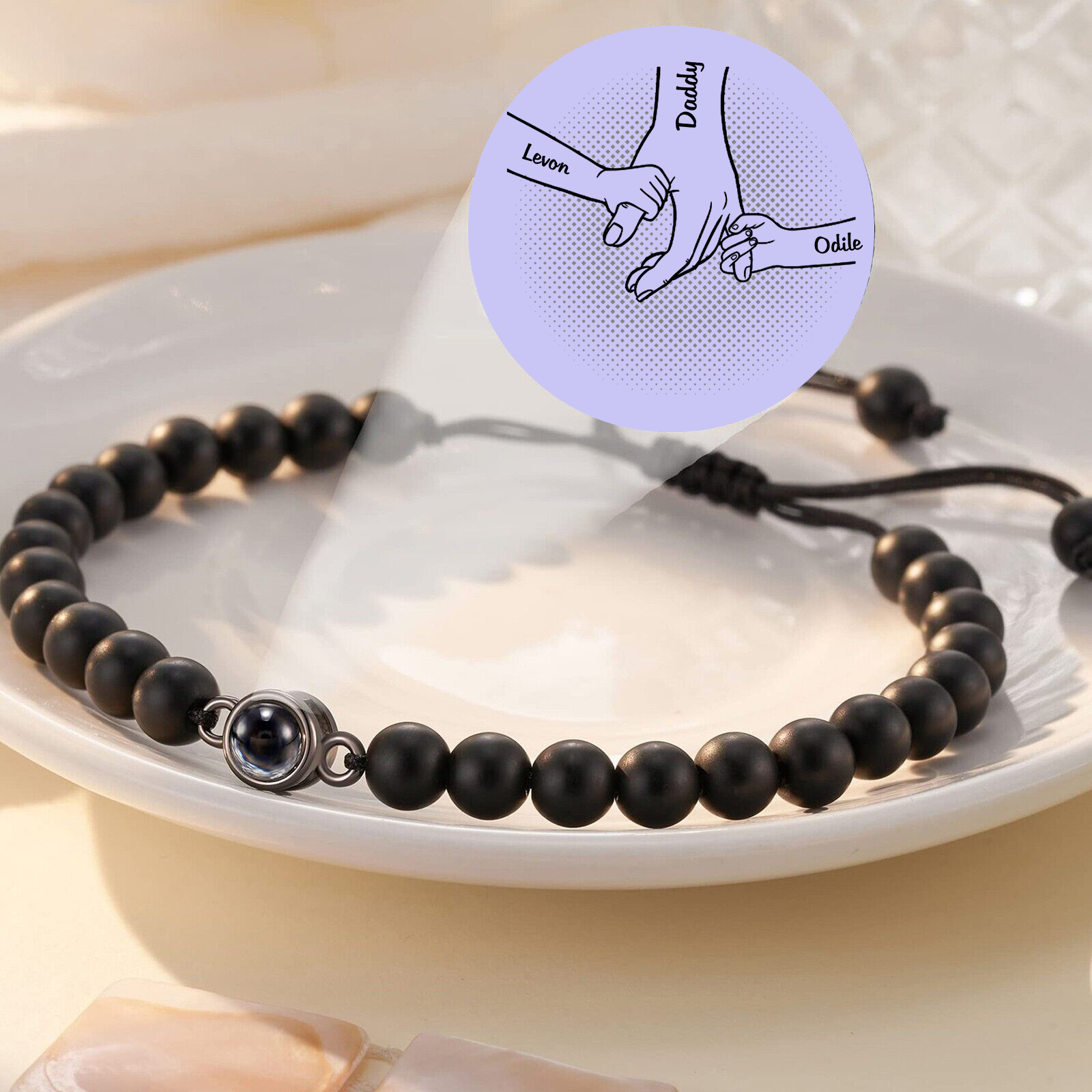 Black Natural Stone Projection Bracelet For Men Women Father's Day Gift