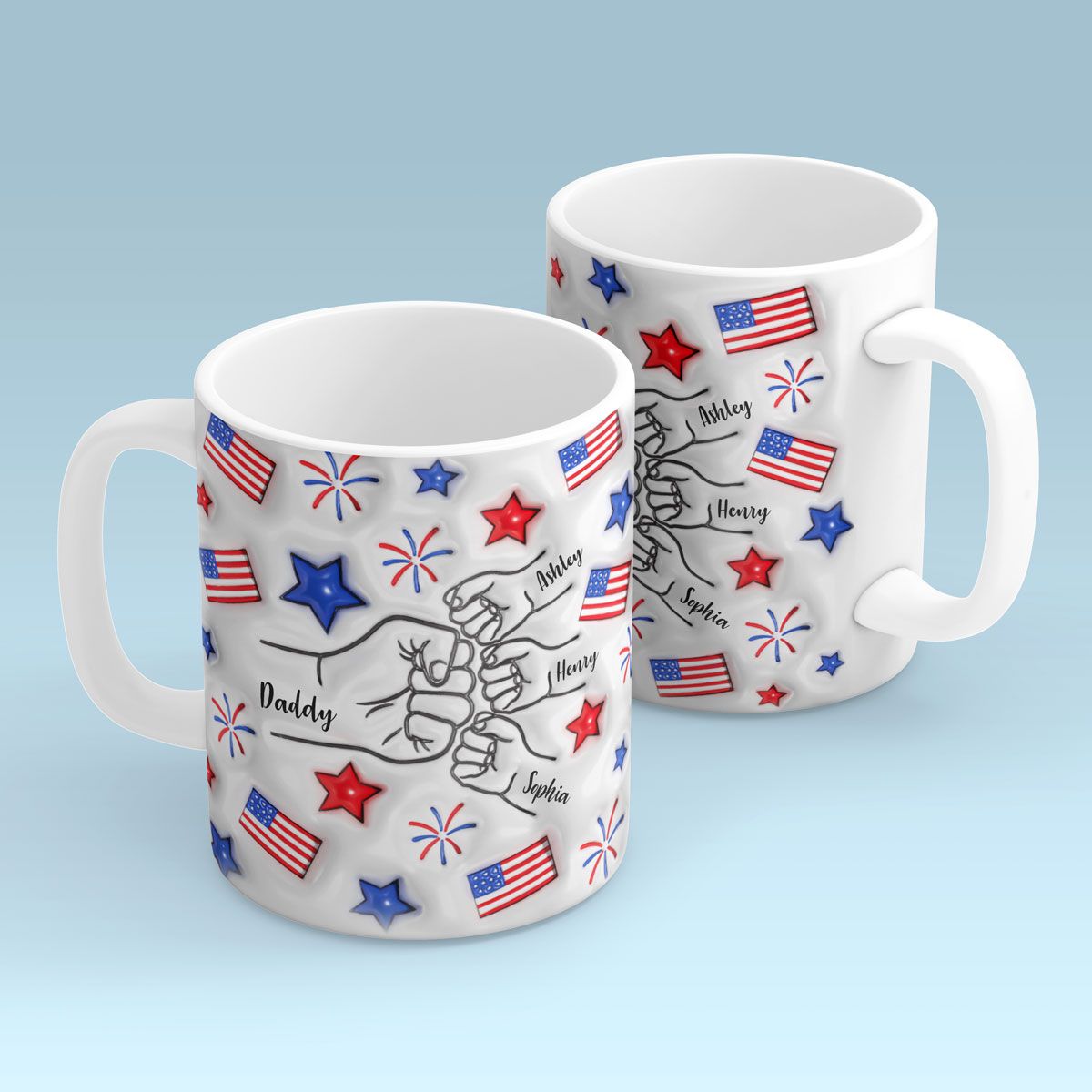 Proud Dad Grandpa Fist Bump Personalized 3D Inflated Effect Printed Mug