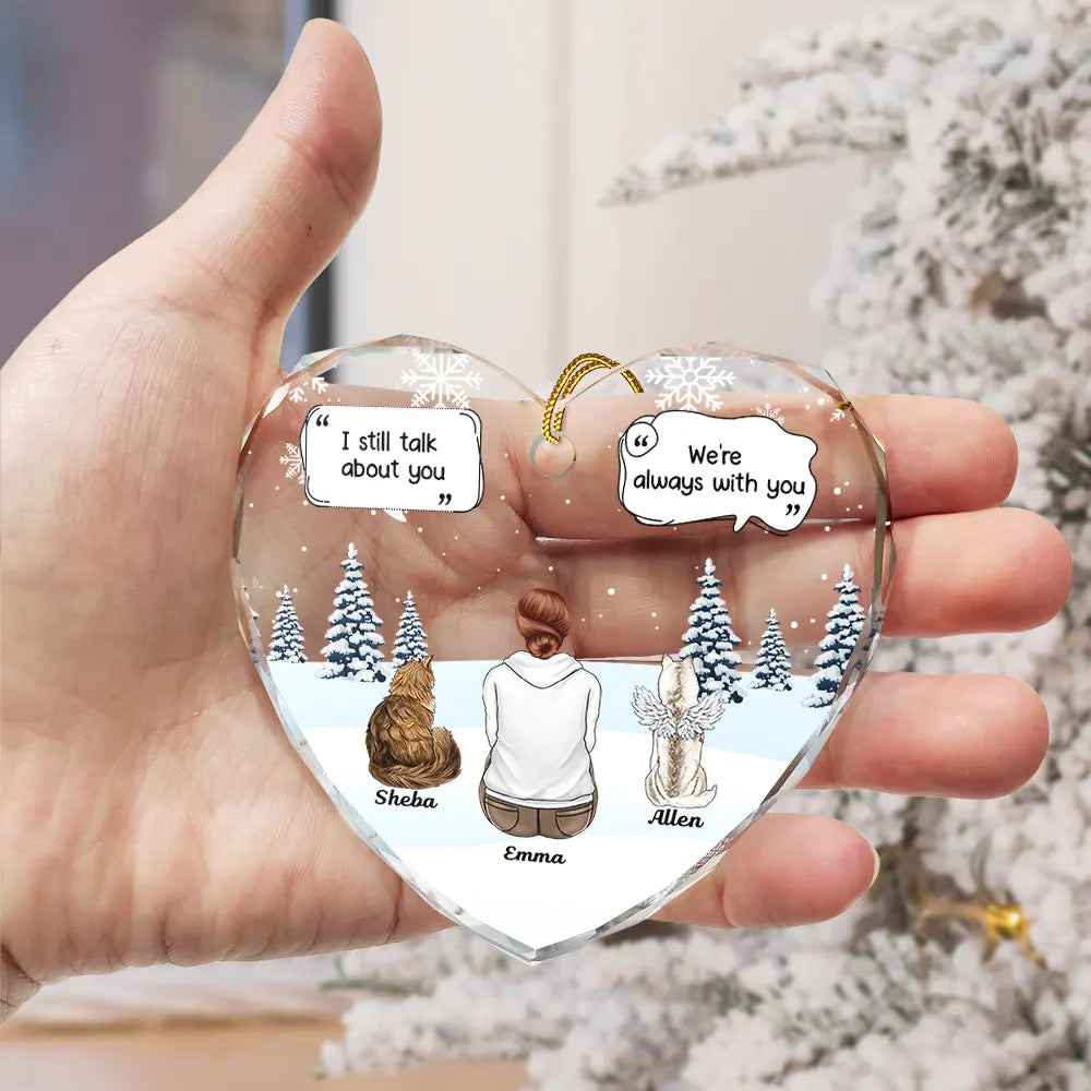 I Miss You Memorial Dog Cat - Personalized Heart Shaped Glass Ornament