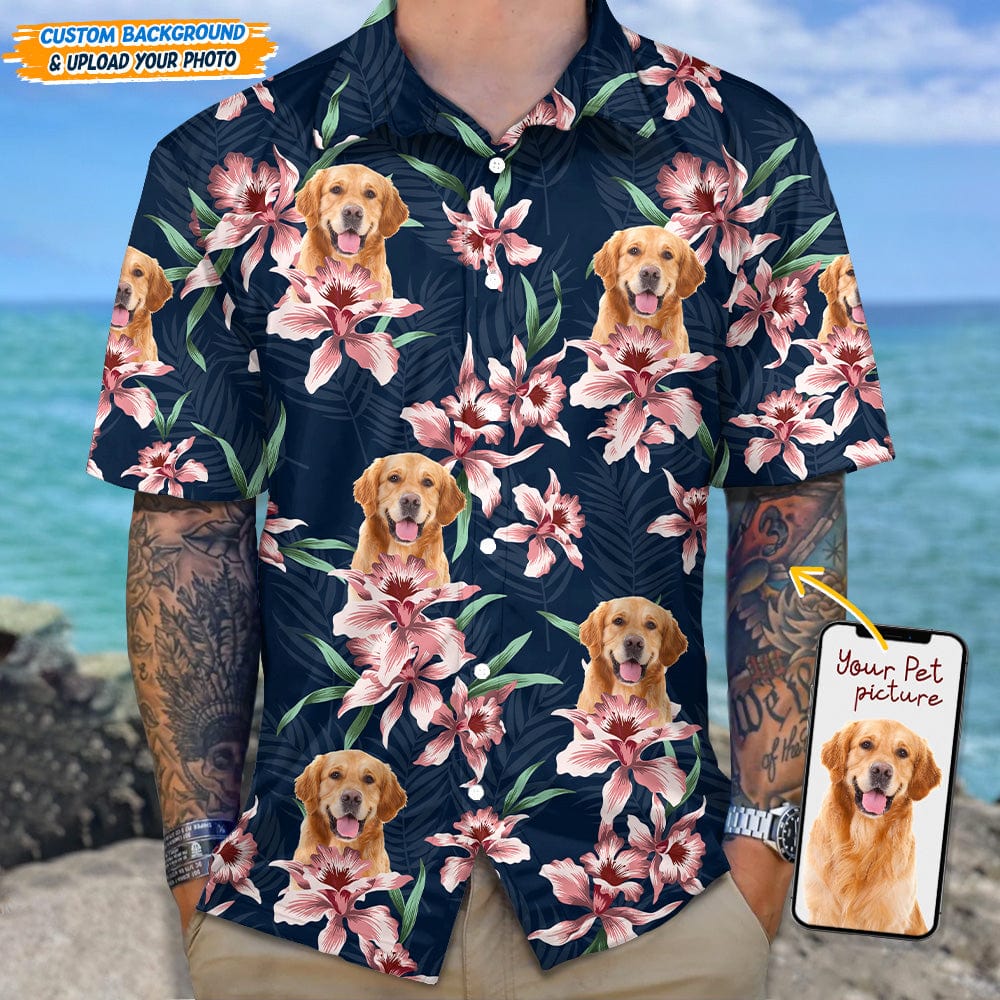 Custom Photo For Dog Lover With Lily Flowers Hawaii Shirt