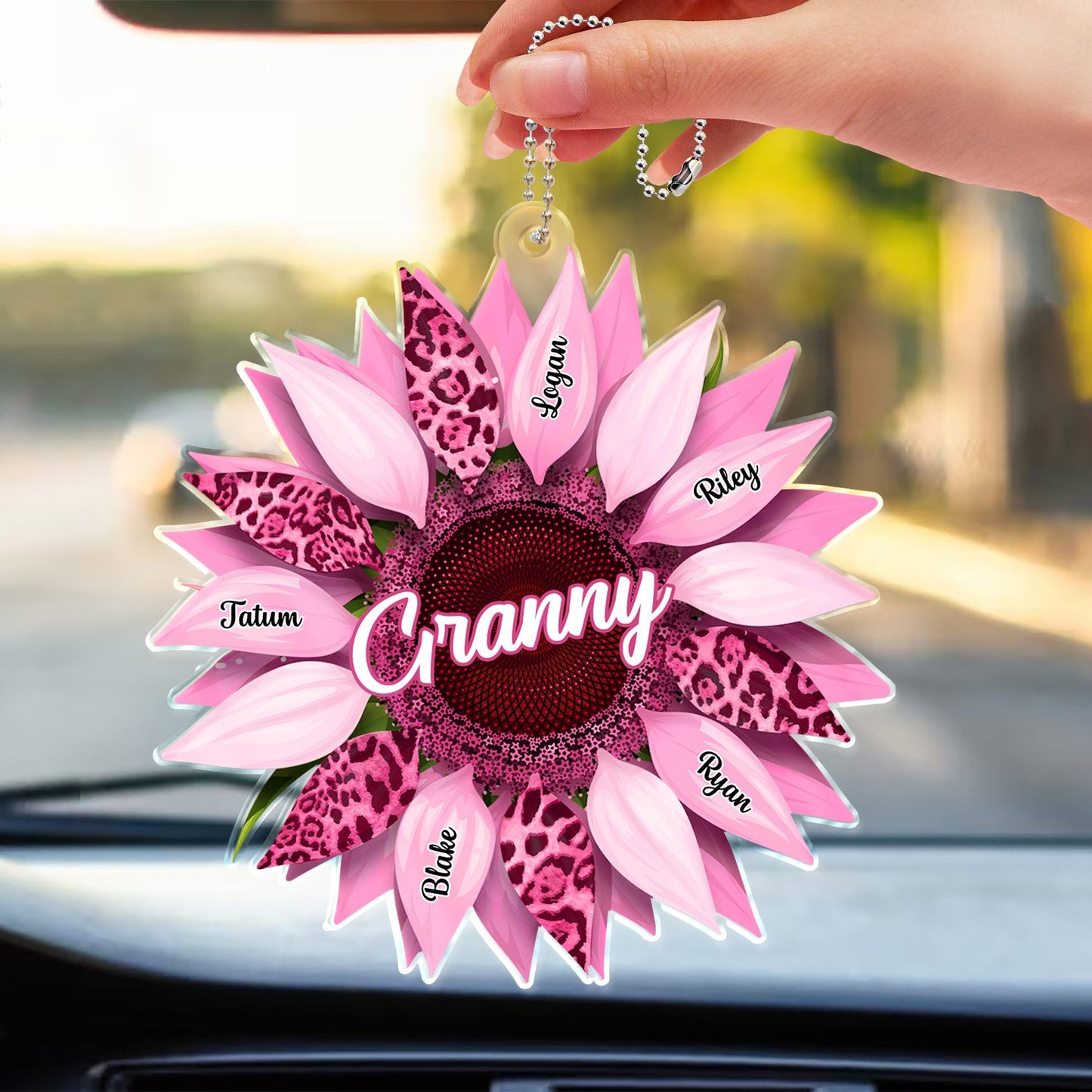 Nana, Mom, Auntie Family Sunflower - Birthday, Loving Gift For Mother, Grandma, Grandmother - Personalized Acrylic Car Hanger