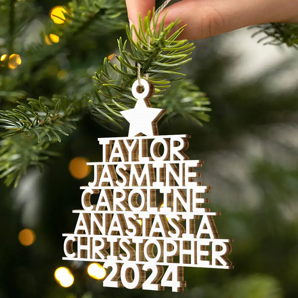 Christmas Tree Family Bestie Coworker Custom Name - Gift For Family, Coworker, Besties - Personalized Wooden Cutout Ornament