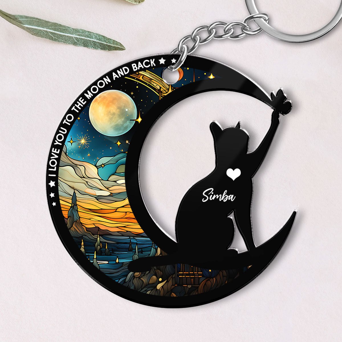 Cat Love To The Moon Personalized Memorial Keepsake Keychain