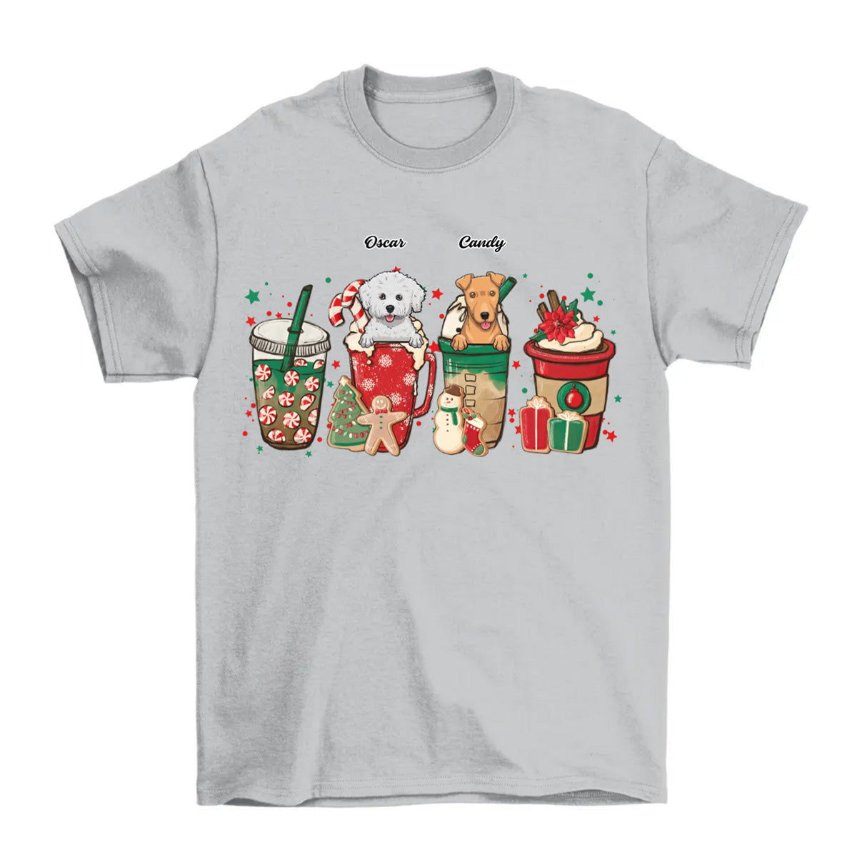 Personalized dog/cat Christmas Coffee Shirt, Peppermint Iced Latte Snowmen Sweets Shirt