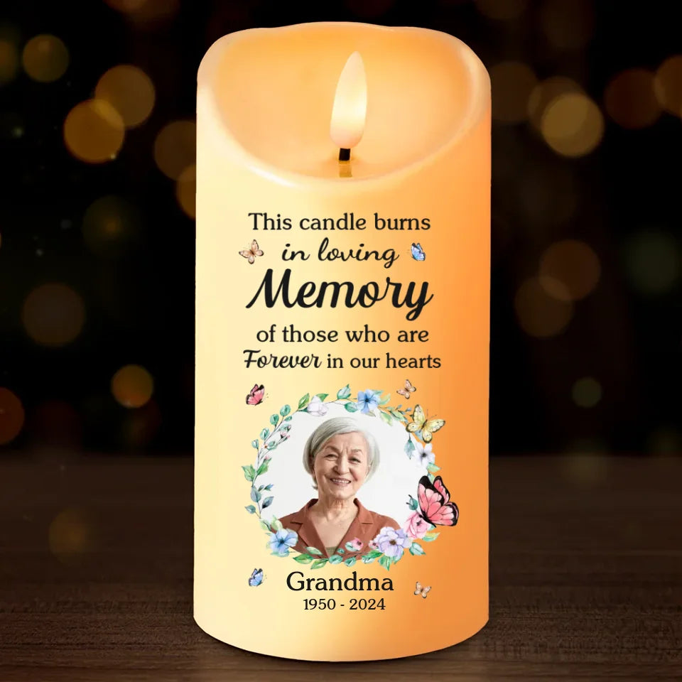 Custom Photo This Candle Burns In Loving Memory - Memorial Personalized Custom LED Candle - Christmas Gift, Sympathy Gift For Family Members