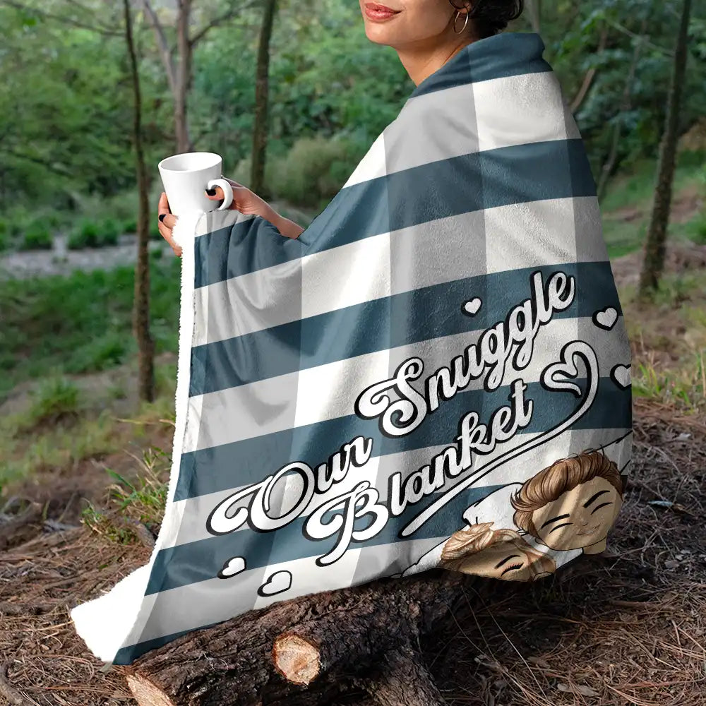 Couple Chibi Our Snuggle Blanket Cozy Plaid - Personalized Fleece Blanket