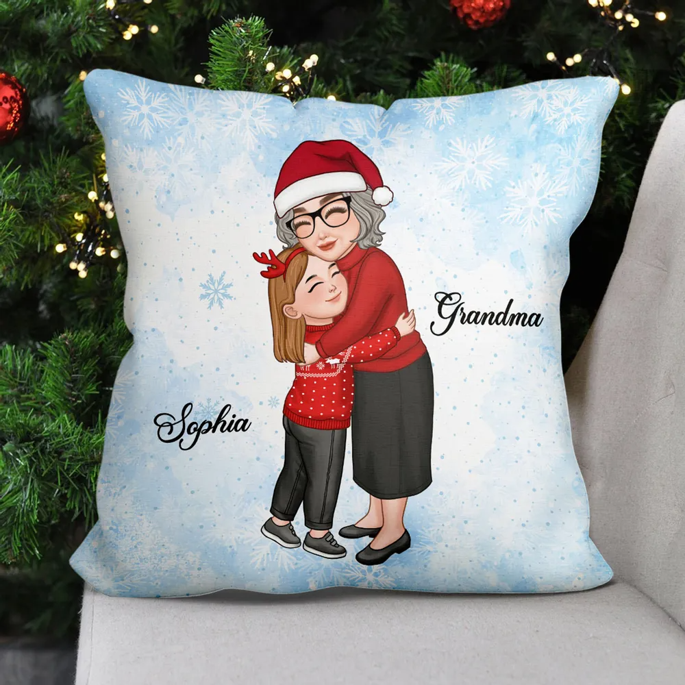 Grandma & Grandkid Hugging Christmas Gift For Granddaughter Grandson Personalized Pillow