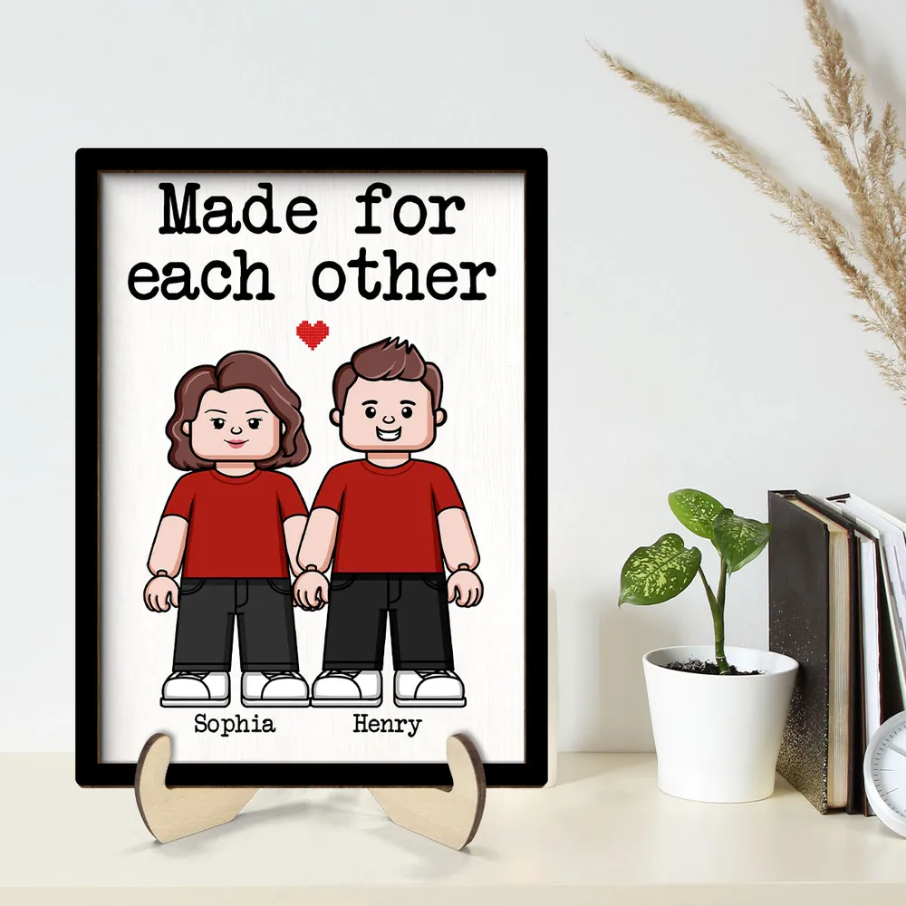 Couple Block Characters Personalized 2-Layer Wooden Plaque