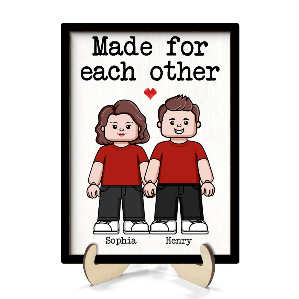 Couple Block Characters Personalized 2-Layer Wooden Plaque