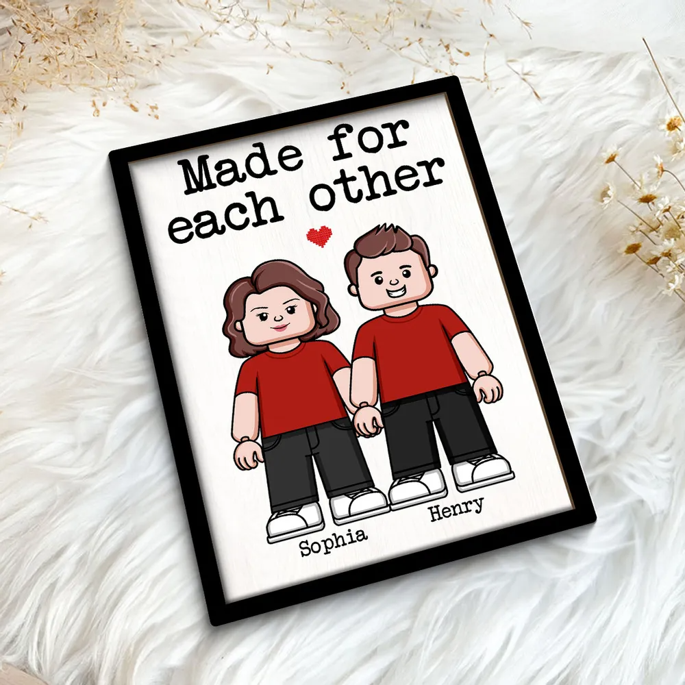 Couple Block Characters Personalized 2-Layer Wooden Plaque