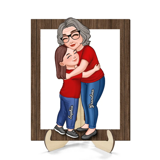 Grandma Grandkid Hugging Frame Personalized Wooden Plaque, Gift For Grandma