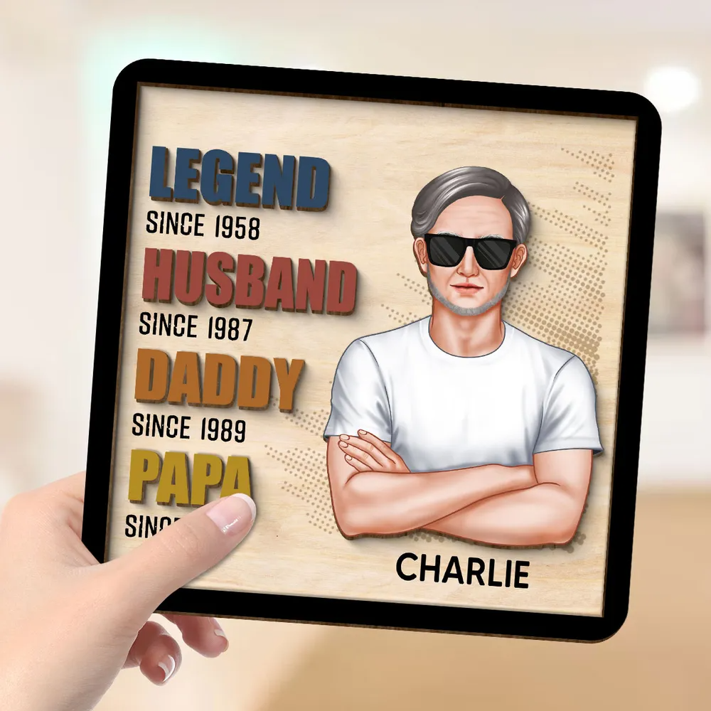 Legend Grandpa Real Man Personalized 2-Layer Wooden Plaque