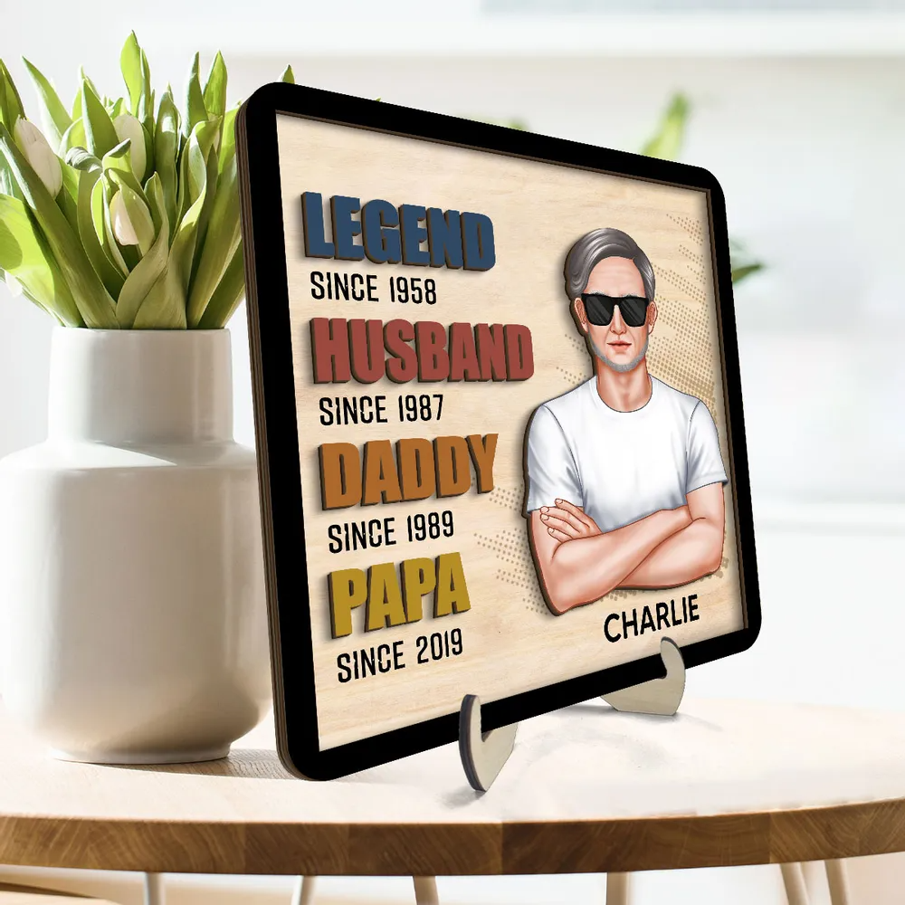 Legend Grandpa Real Man Personalized 2-Layer Wooden Plaque