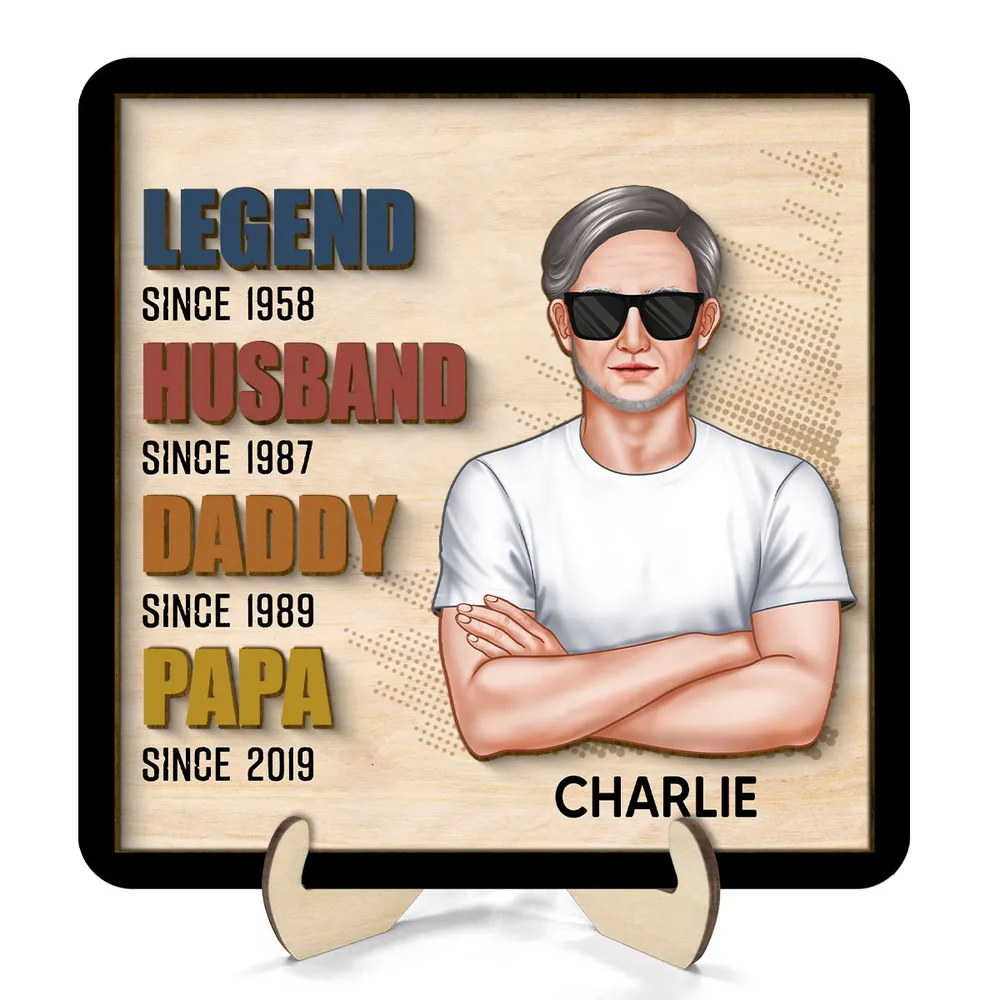 Legend Grandpa Real Man Personalized 2-Layer Wooden Plaque