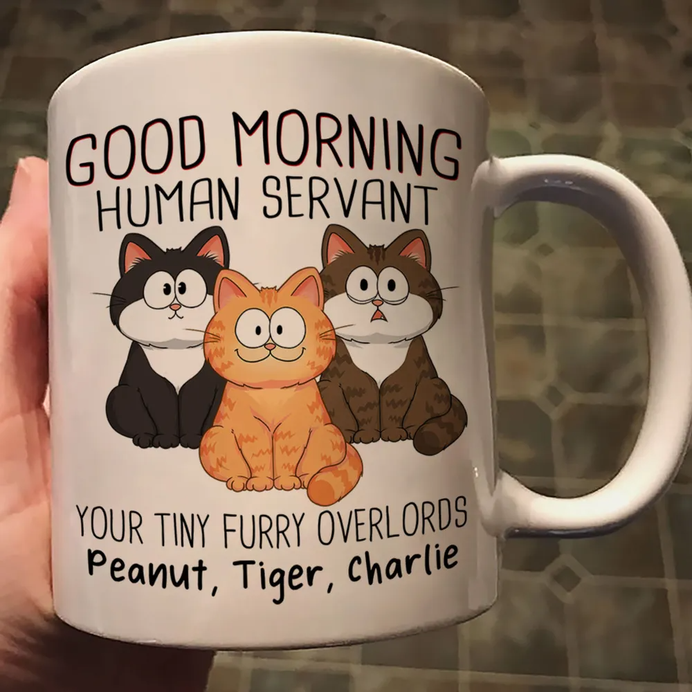 Adorable Cats Sitting Good Morning Cat Human Servant Personalized Mug