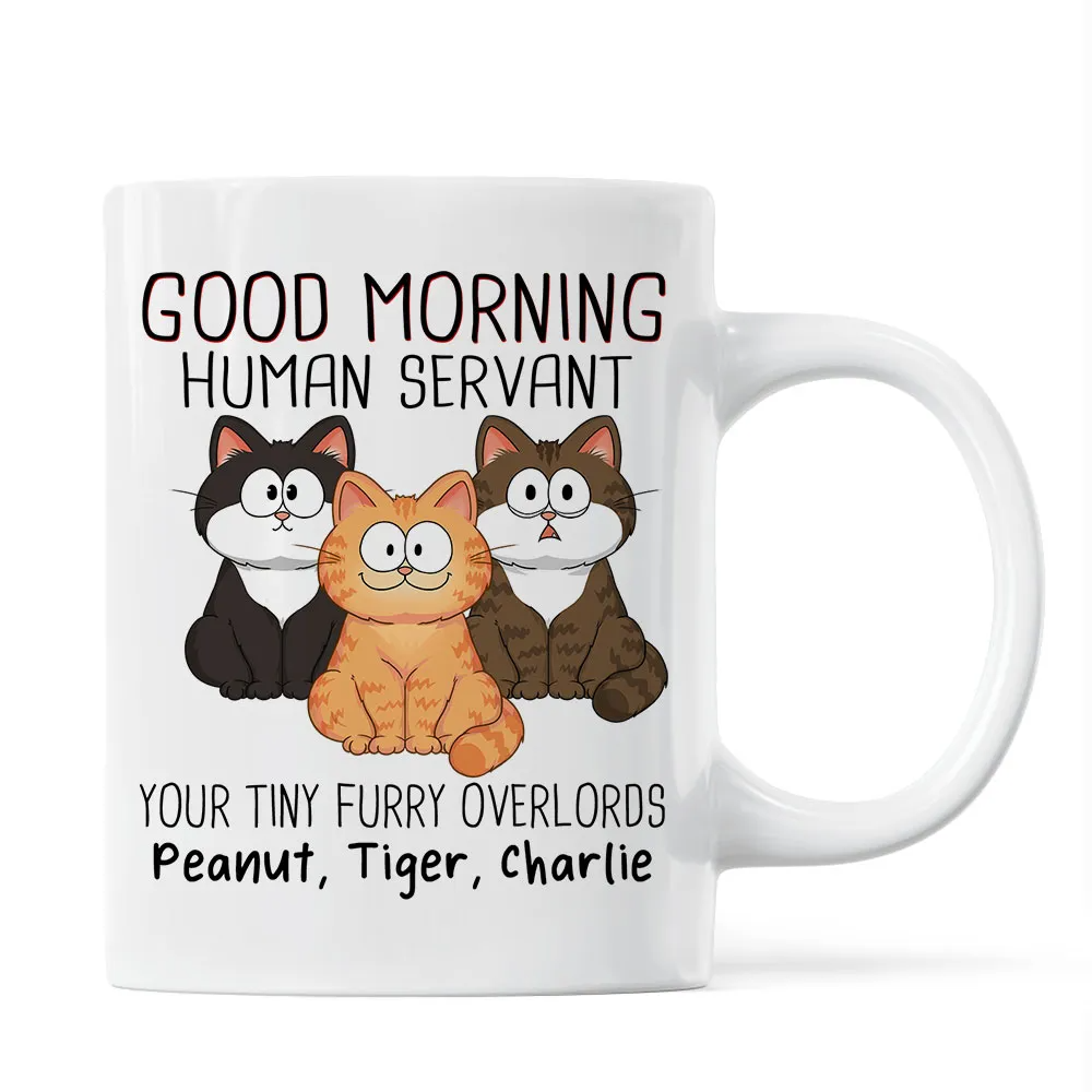 Adorable Cats Sitting Good Morning Cat Human Servant Personalized Mug