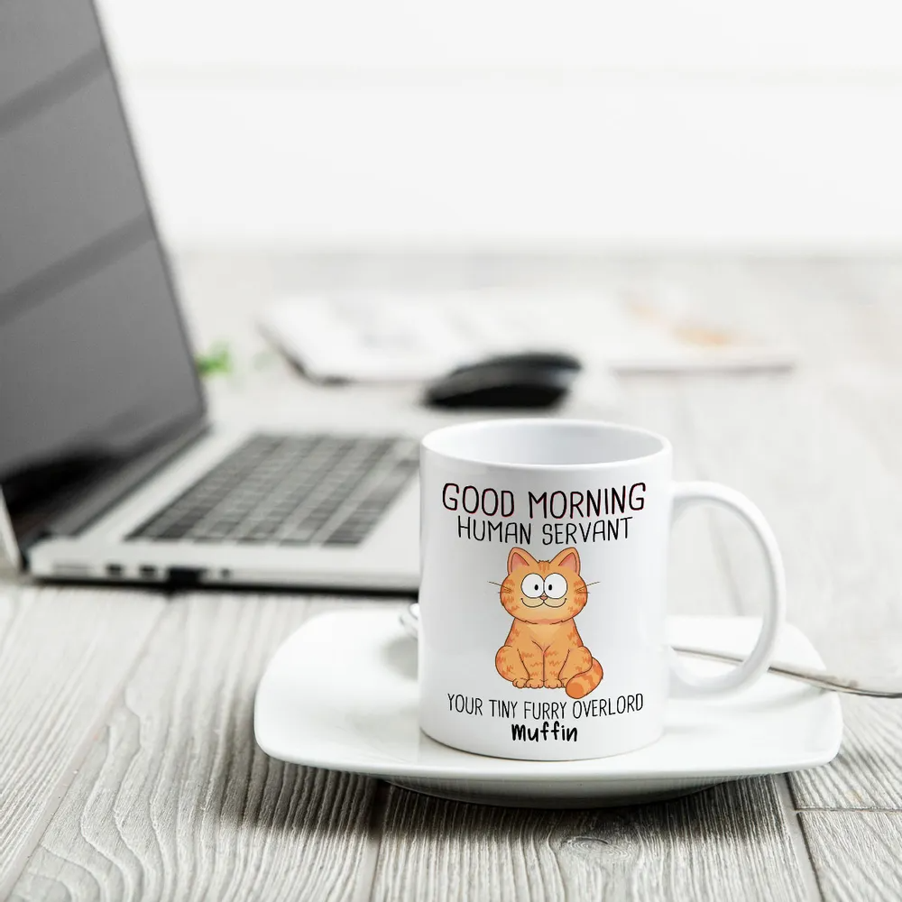 Adorable Cats Sitting Good Morning Cat Human Servant Personalized Mug