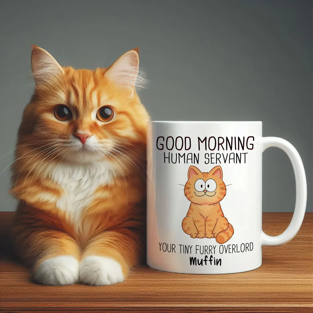 Adorable Cats Sitting Good Morning Cat Human Servant Personalized Mug