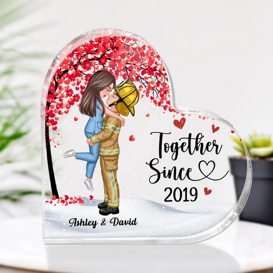 Couple Under Tree Valentine‘s Day Gifts by Occupation Gift For Her Gift For Him Firefighter, Nurse, Police Officer Personalized Heart Acrylic Block Plaque