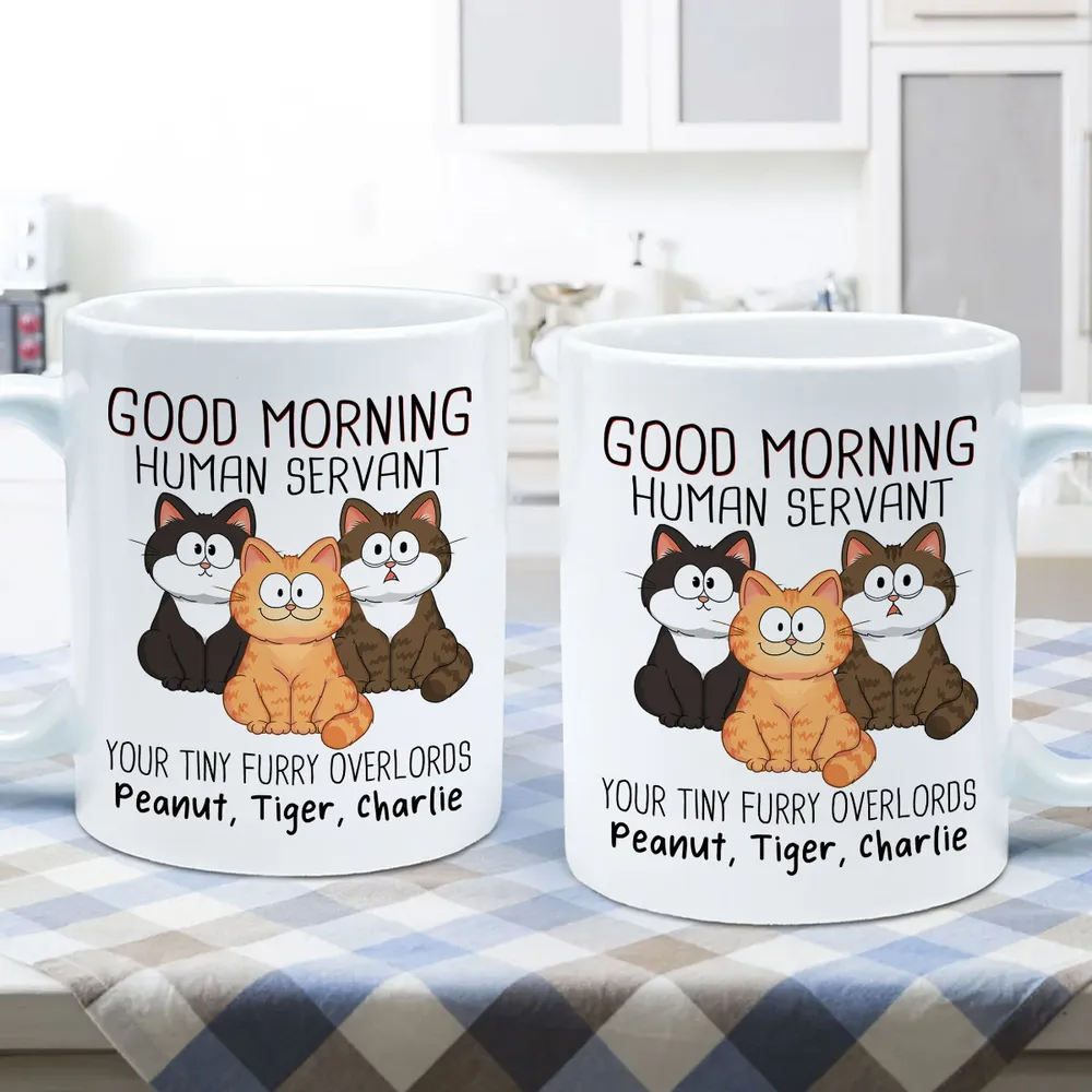 Adorable Cats Sitting Good Morning Cat Human Servant Personalized Mug