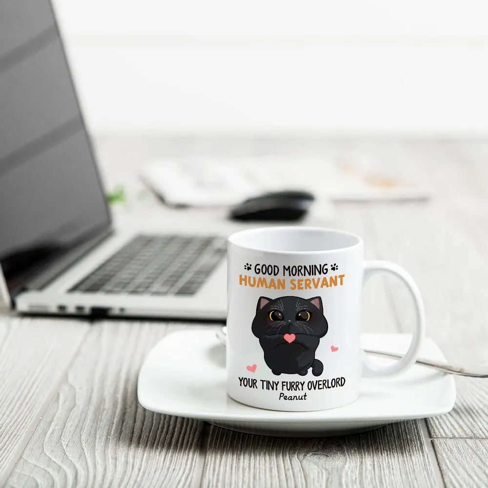 Good Morning Human Servant Cute Cartoon Cat Looking Up Personalized Mug