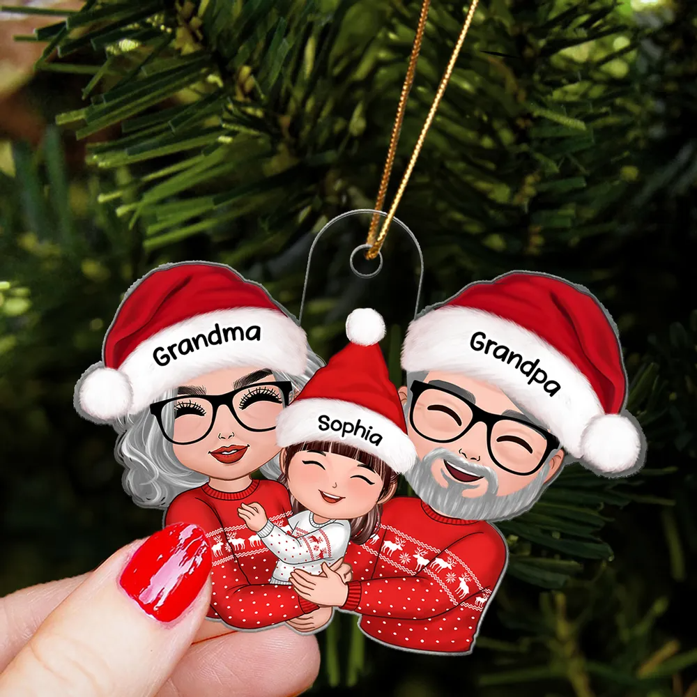 Doll Grandma Grandpa Hugging Kid Christmas Gift For Granddaughter Grandson Personalized Acrylic Ornament