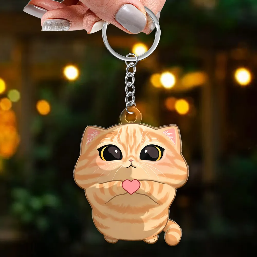 Cute Cartoon Looking Up Cat Gift For Cat Lover Personalized Acrylic Keychain