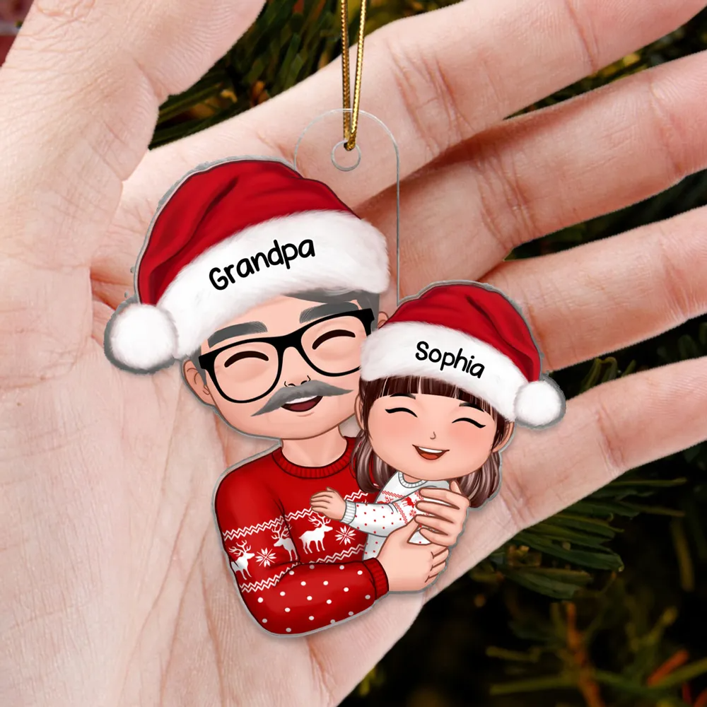 Doll Grandma Grandpa Hugging Kid Christmas Gift For Granddaughter Grandson Personalized Acrylic Ornament