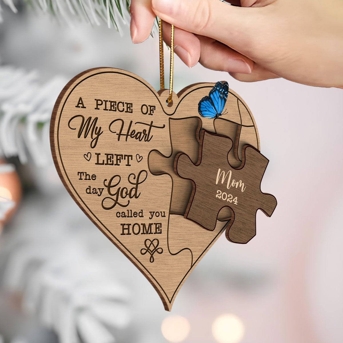 Missing Piece In My Heart Personalized 3-Layer Wooden Ornament, Sympathy Gifts