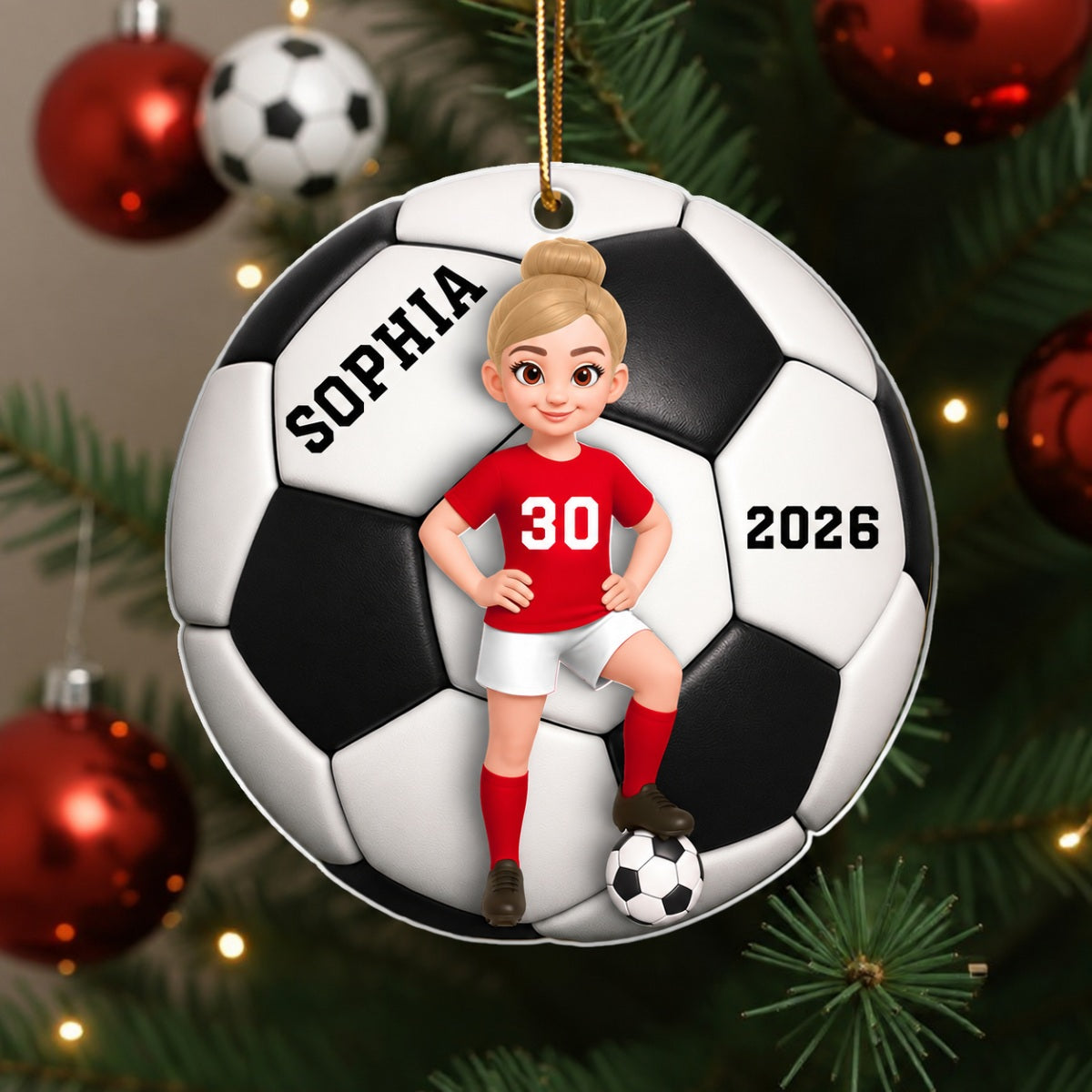 Soccer Girl Boy 3D Effect - Personalized Acrylic Ornament - Christmas Gift For Daughter, Gift For Son
