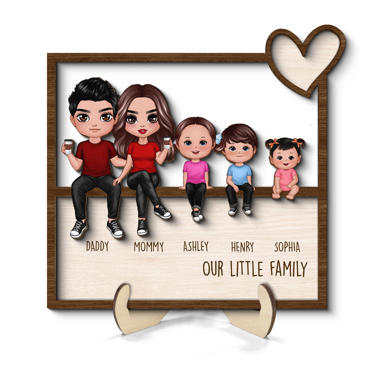 Family Sitting Together Home Decor Housewarming Gift Personalized 2-Layer Wooden Plaque