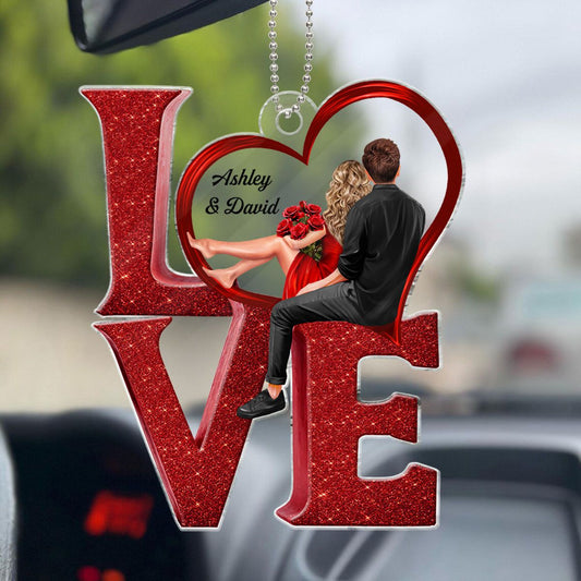 LOVE Couple Heart Car Hanger Ornament, Personalized Couple Decoration Keepsake For Valentine's Day, Special Gift For Her, For Him