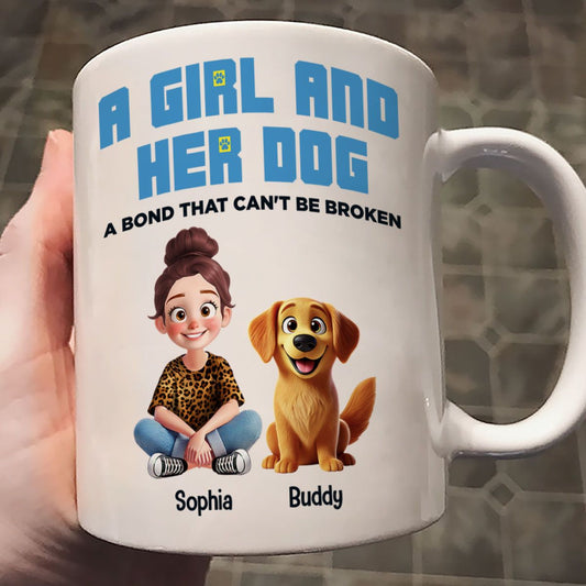 Animation Cartoon A Girl Boy And Dogs A Bond That Can't Be Broken Personalized Mug, Gift For Dog Lovers