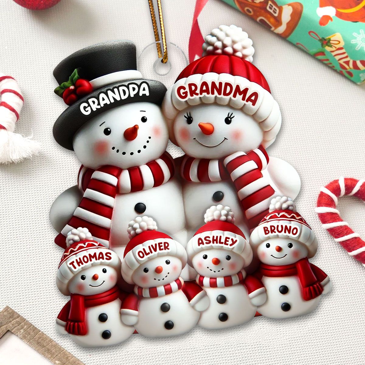 Cute Snowman Family Christmas Decor Personalized Acrylic Ornament