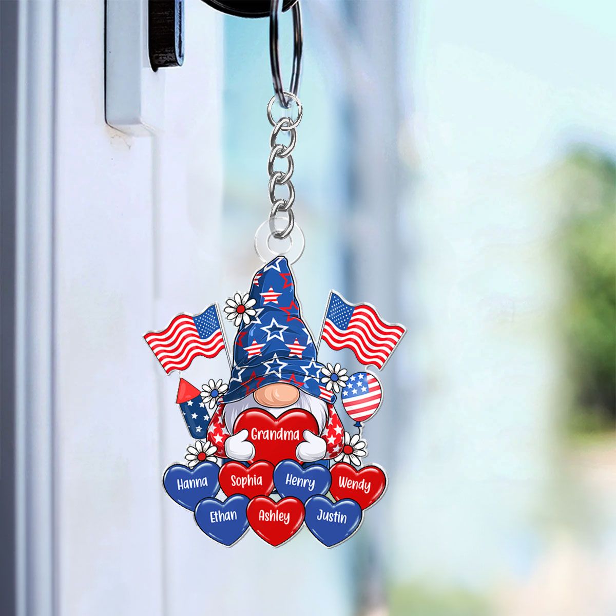 American Gnome Grandma Mom Heart, 4th Of July Personalized Acrylic Keychain