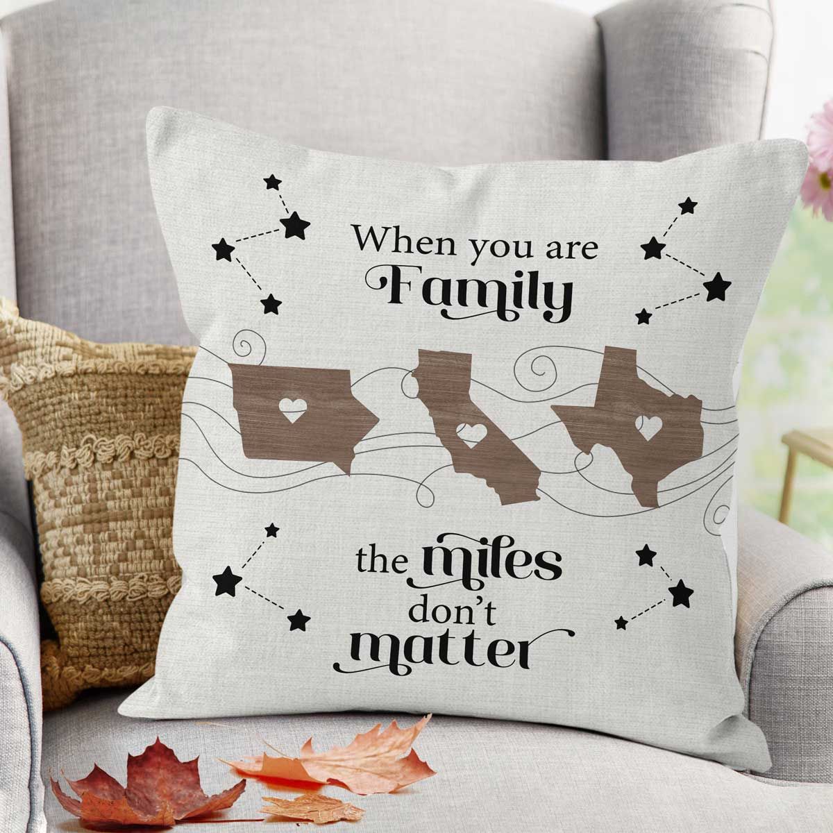 Long Distance Family Friends Siblings Sisters Besties Personalized Pillow, Togetherness Christmas Gift