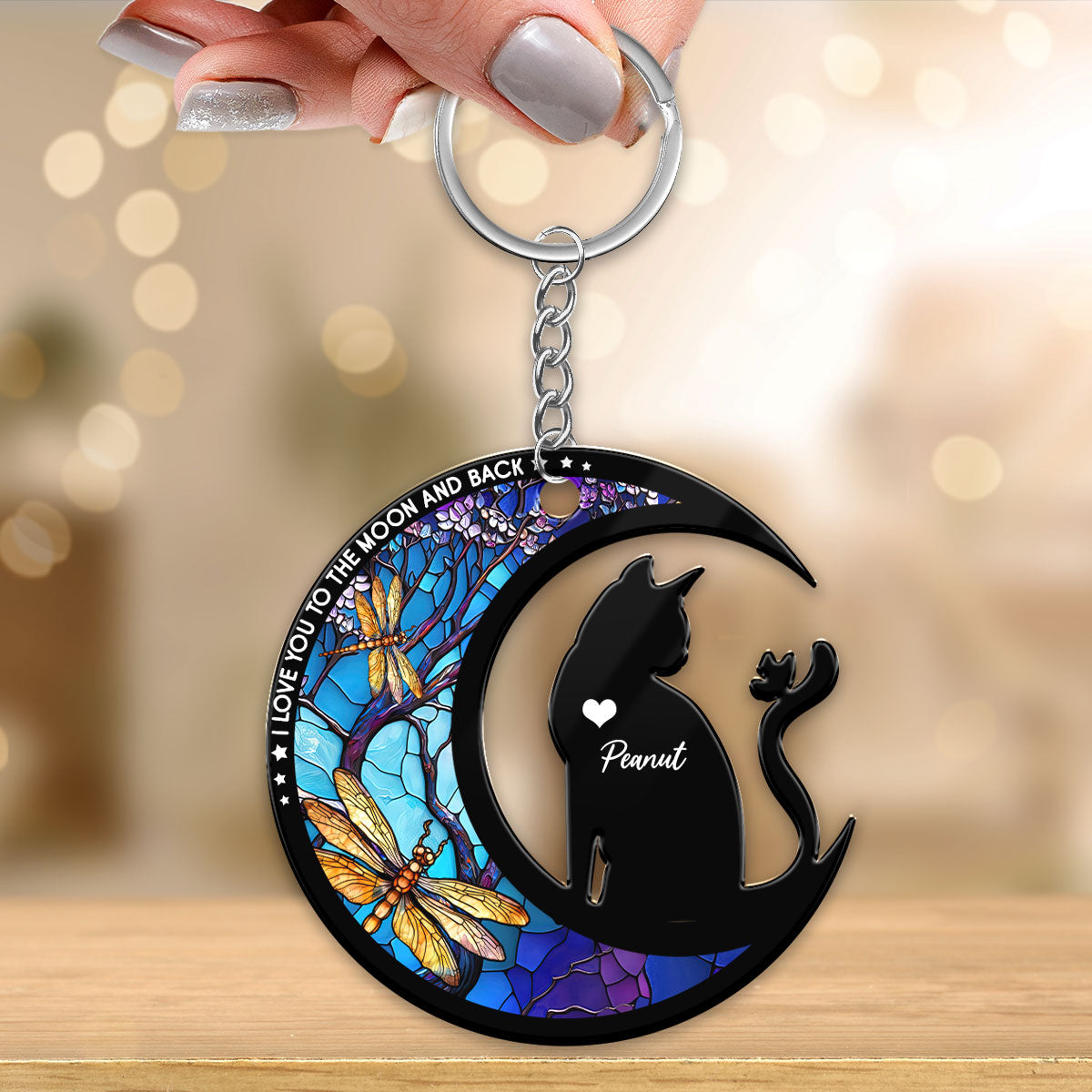 Cat Love To The Moon Personalized Memorial Keepsake Keychain