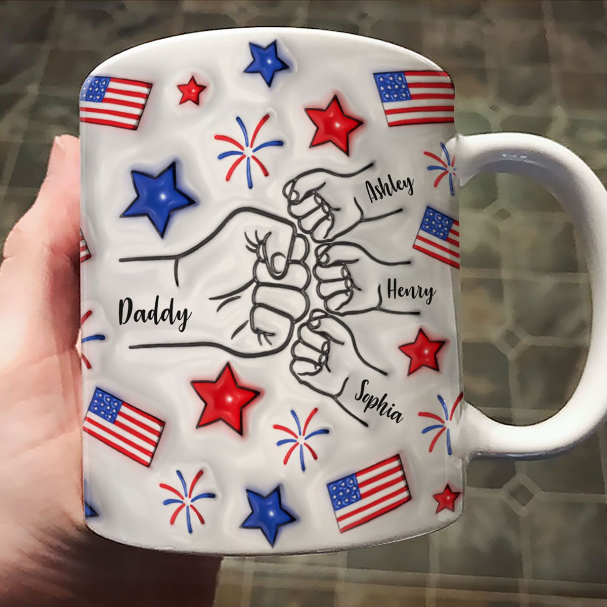 Proud Dad Grandpa Fist Bump Personalized 3D Inflated Effect Printed Mug