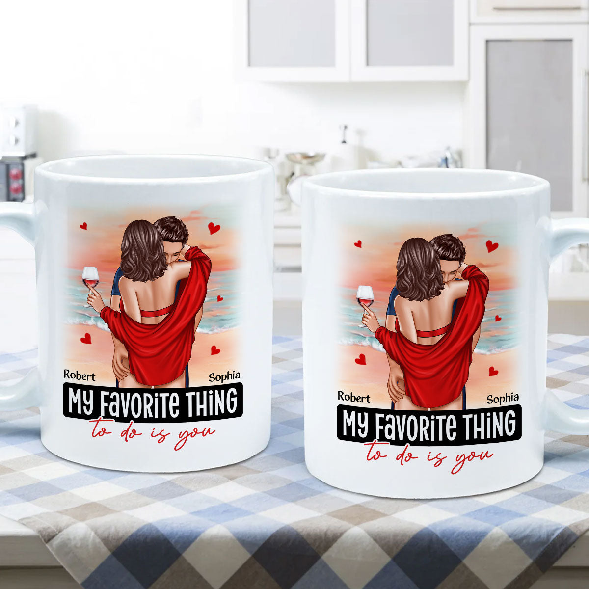 Couple Standing Kissing At Beach Personalized Mug