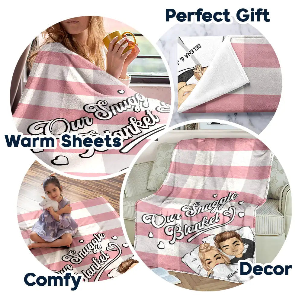 Couple Chibi Our Snuggle Blanket Cozy Plaid - Personalized Fleece Blanket