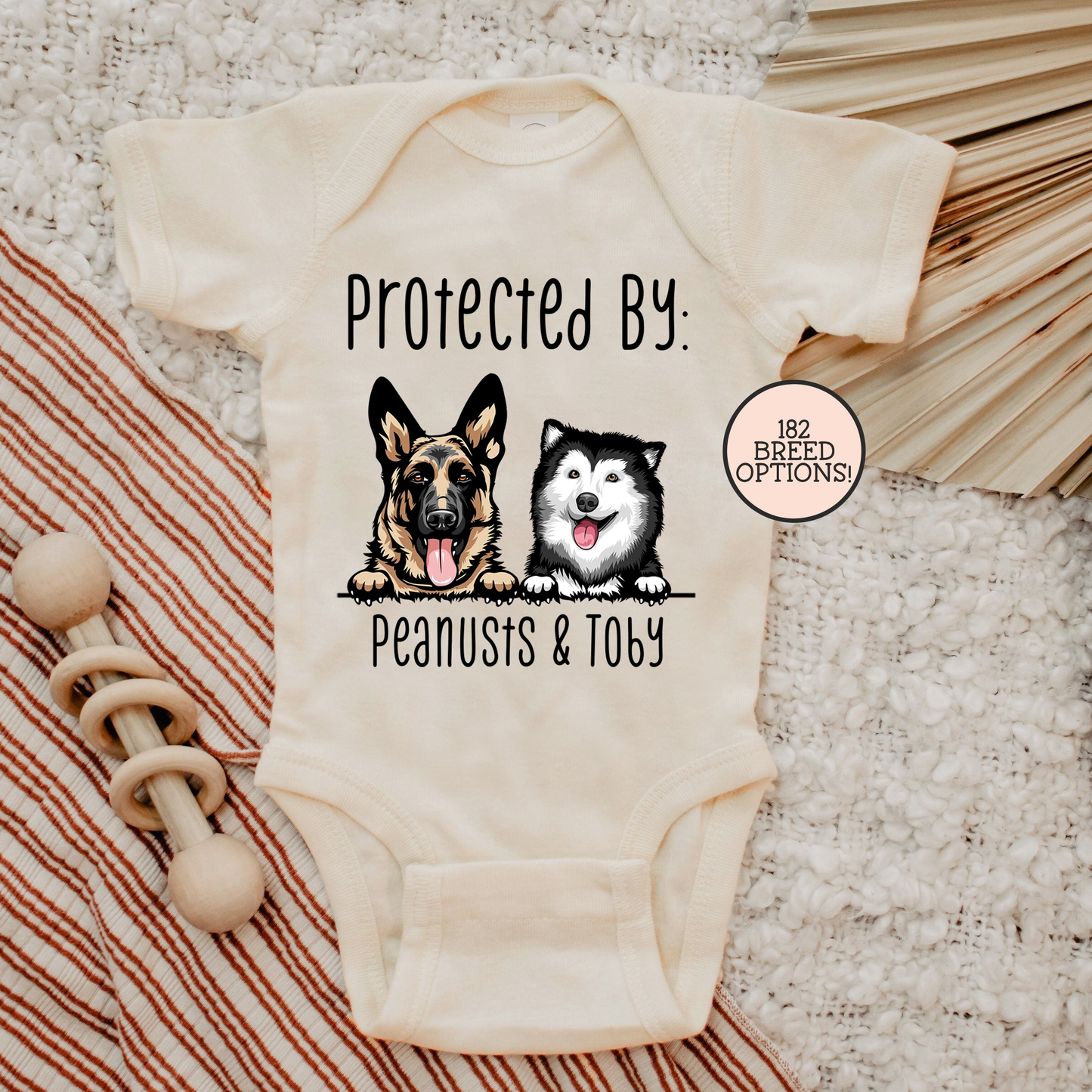 Personalized Baby Gift Baby Shower Gift, Protected by Dogs Onesie