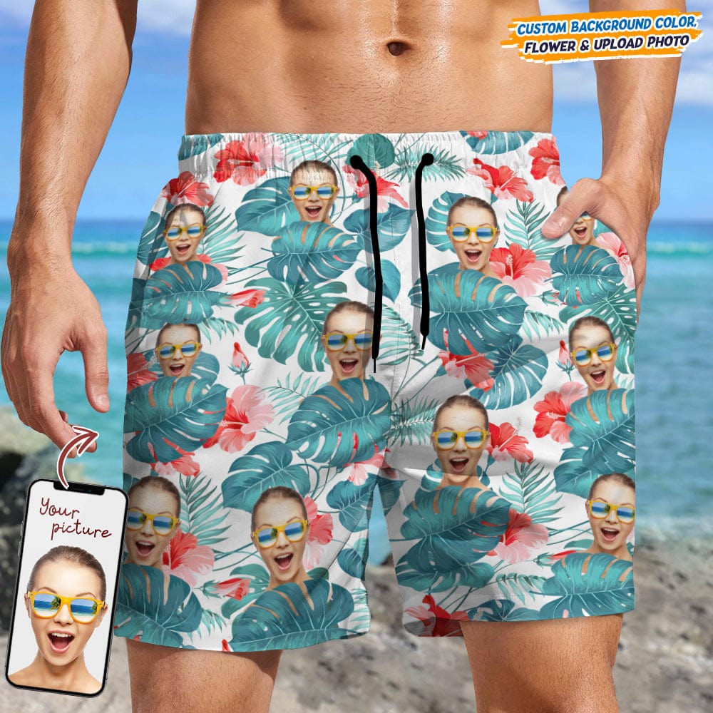 Custom Face Photo - Gift For Couples, Best Friends, Siblings, Dog And Cat Lovers - Personalized Custom Unisex Beach Short
