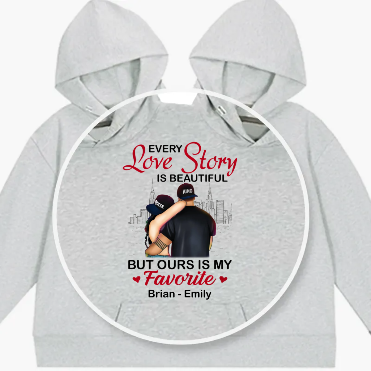 Personalized Couple Love Story Couple One-Piece Hoodie Sweatshirt