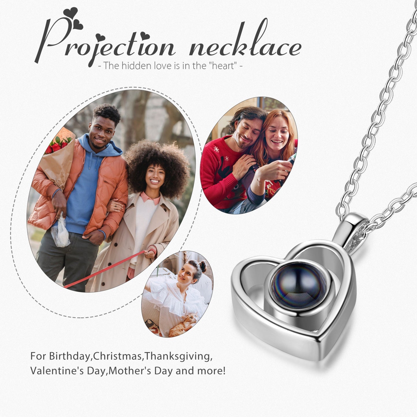 Personalized Upload Photo Love Projection Necklace - Birthday, Loving Gift For Couples