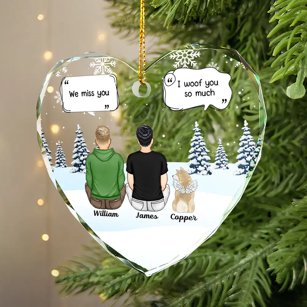 I Miss You Memorial Dog Cat - Personalized Heart Shaped Glass Ornament