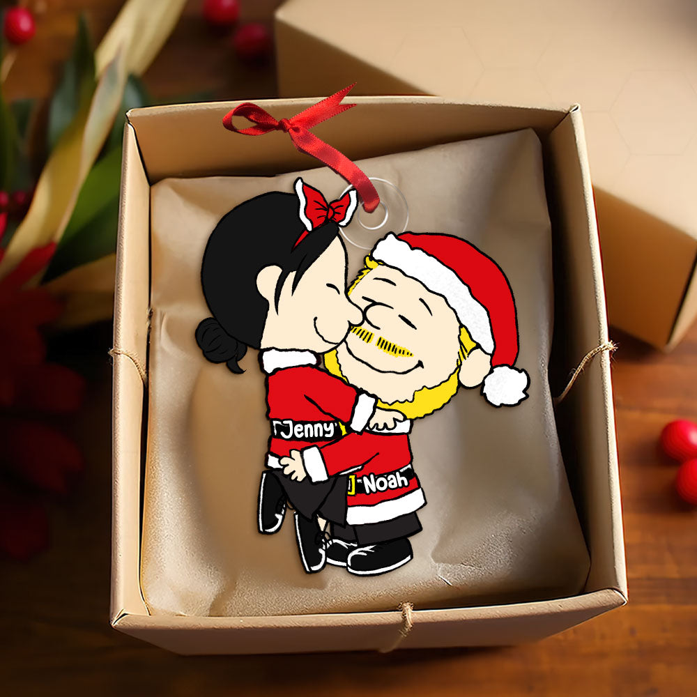 Cartoon Couple Christmas Ornaments - Kissing Couple - Personalized Gifts For Couple