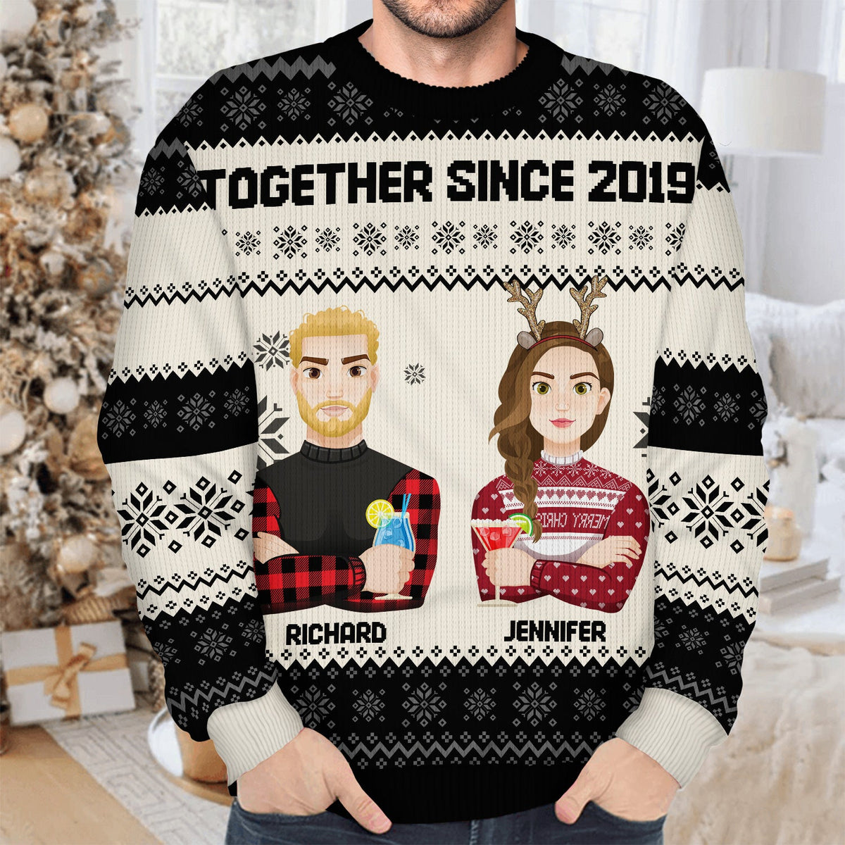 Merrily Ever After Couple Santa, Personalized Custom Ugly Christmas  Sweater, Gift for Couple, Sweater for Husband, Wife, Him, Her 