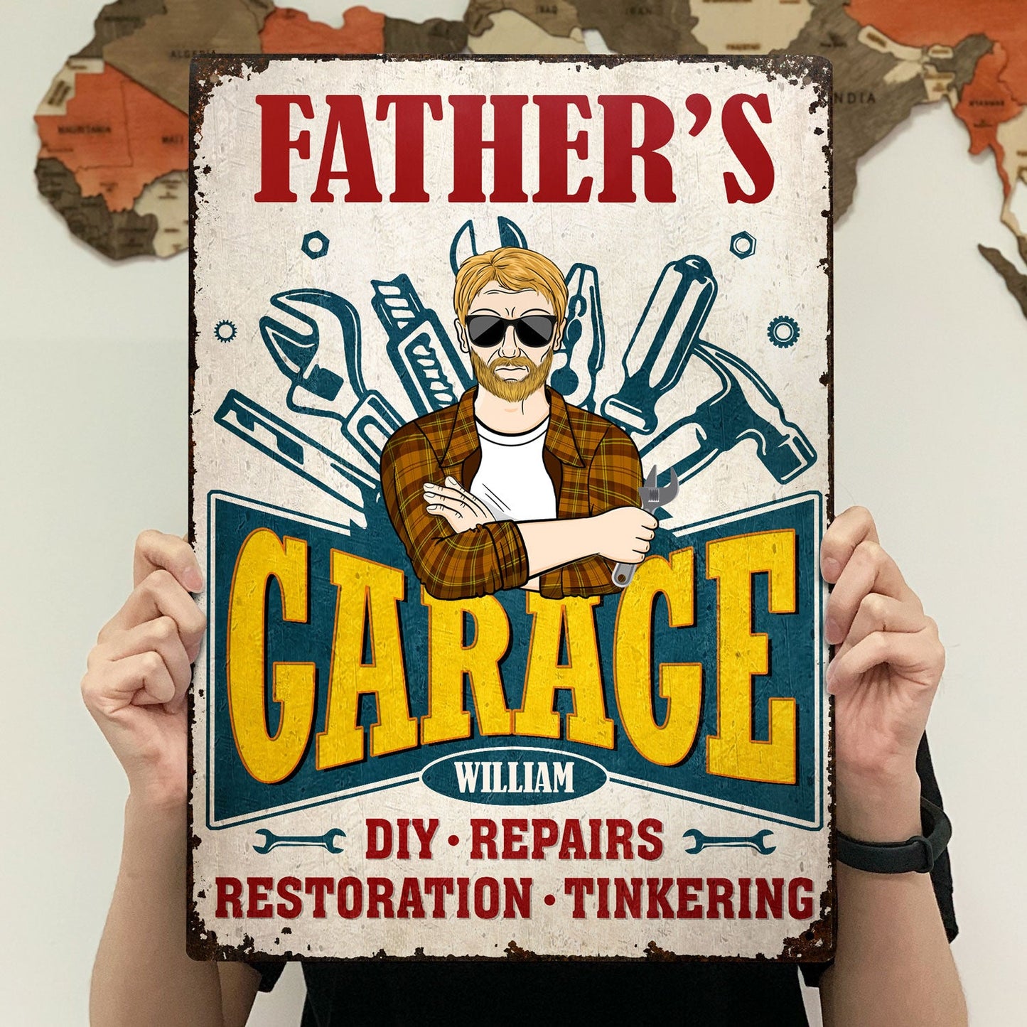 Dad's Grandpa's Workshop Restoration Tinkering - Gift For Father, Grandfather - Personalized Classic Metal Signs