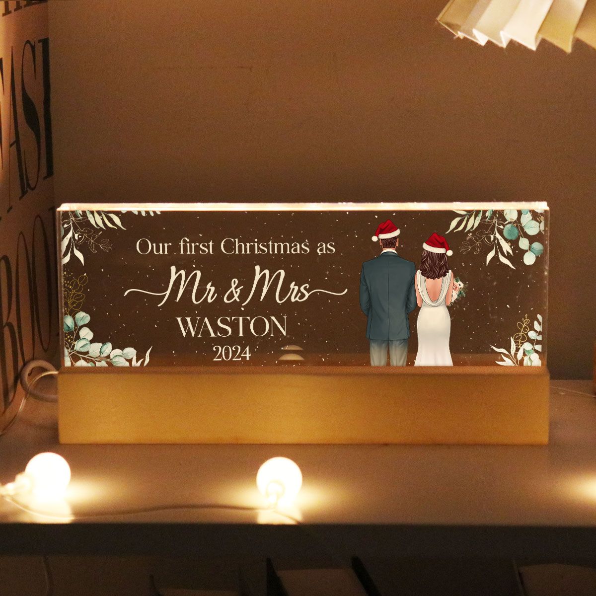 First Christmas As Mr Mrs Personalized Acrylic Block LED Night Light