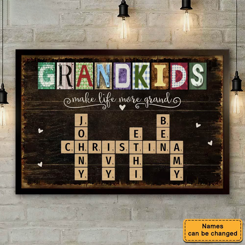 Personalized Grandkids Names Scrabble Gift For Grandparents Poster